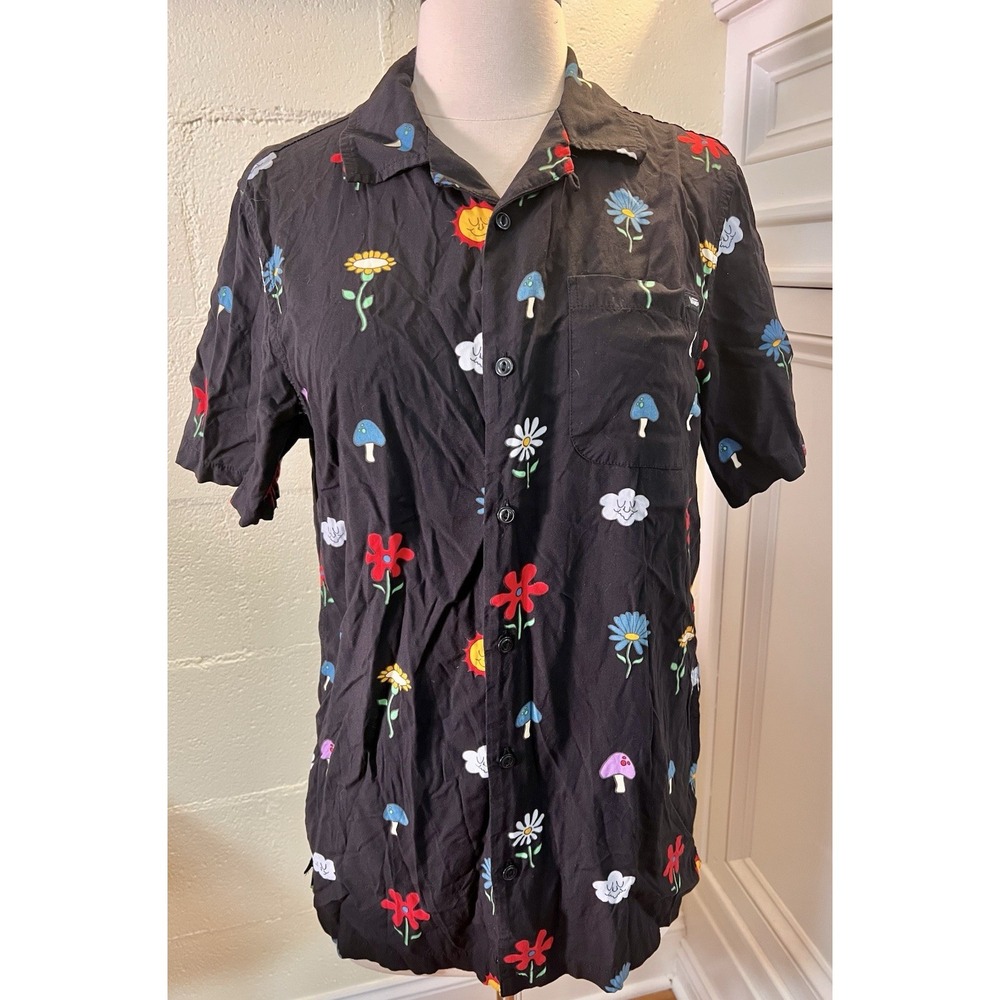 Vans Colorful‎ Mushroom & Flower Button Down Shirt Classic Fit Men's Size Small
